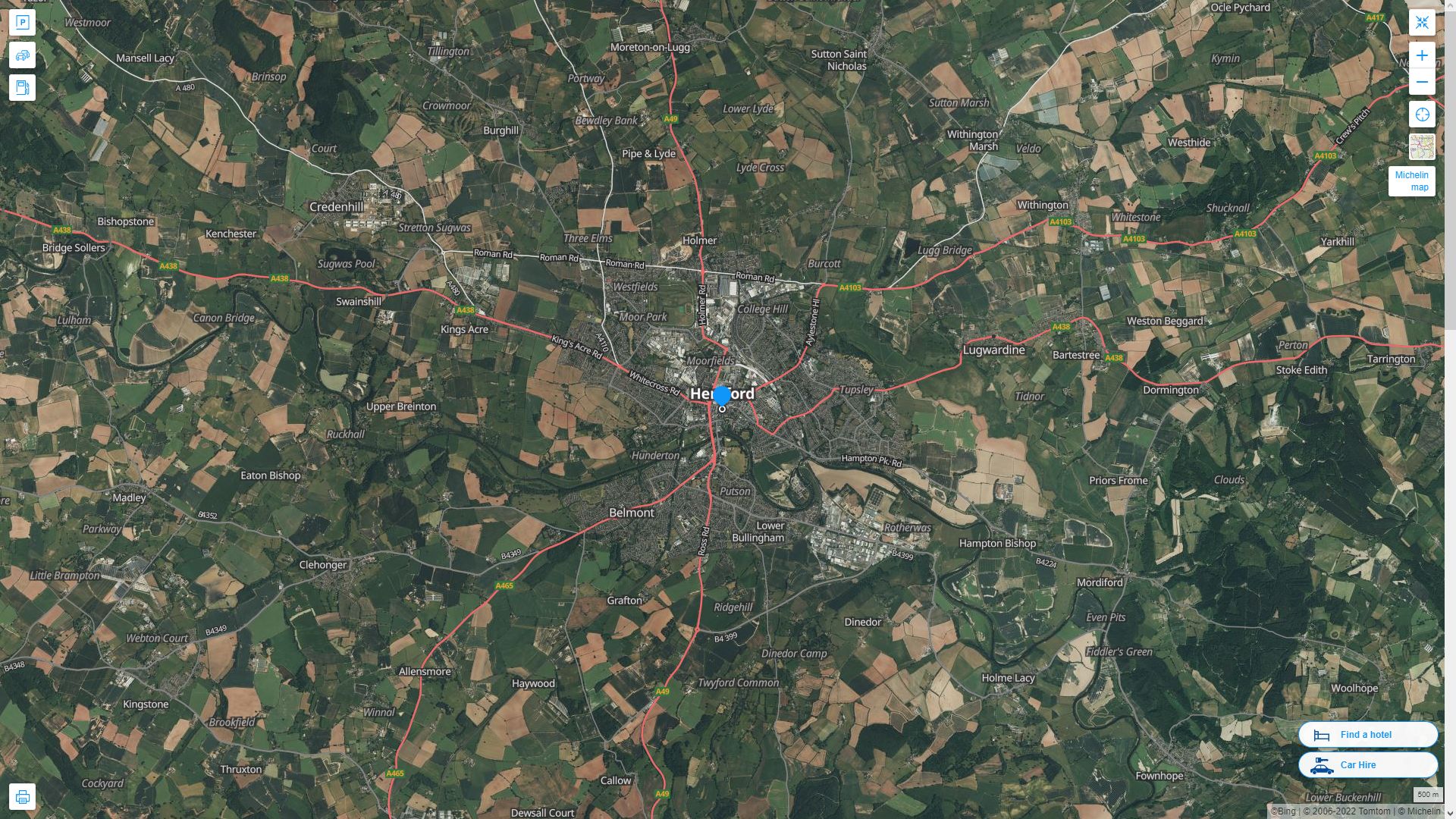 Hereford Highway and Road Map with Satellite View